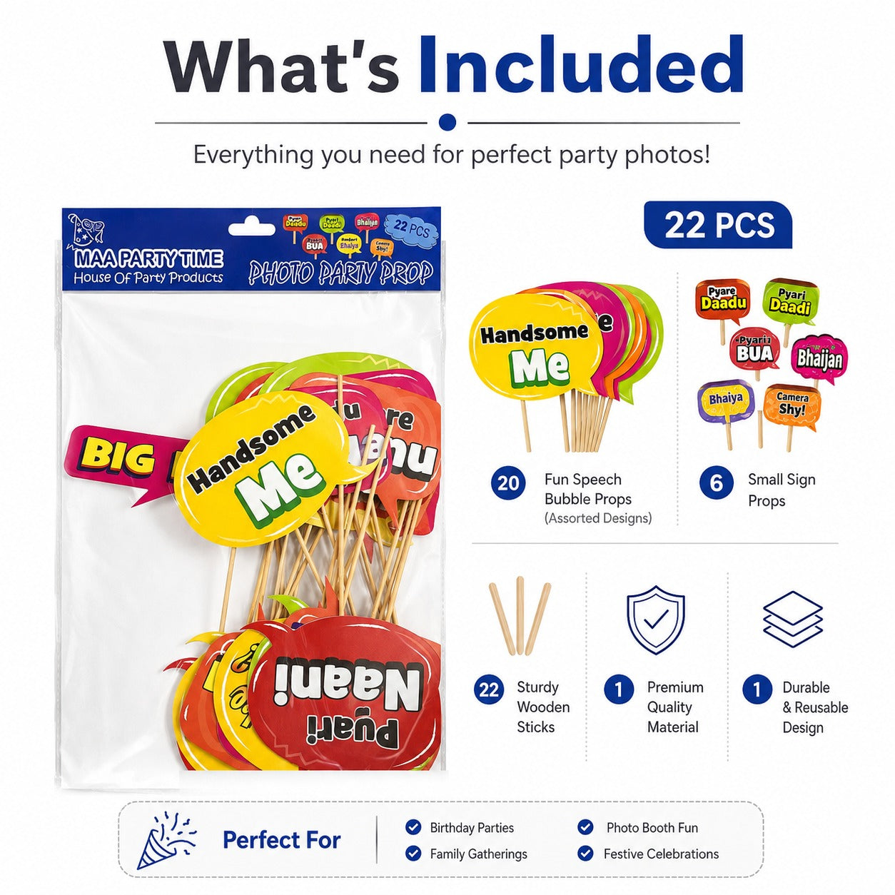 Family Photo Booth Props – 22 Pcs Party Photo Props Set