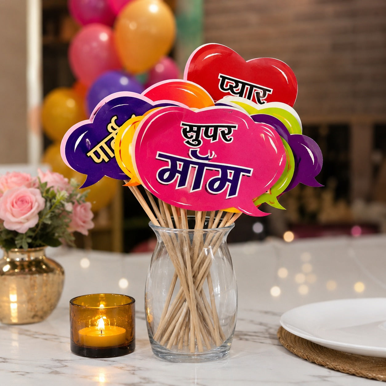Hindi Family Photo Booth Props – 22 Pcs Family Relation Party Props