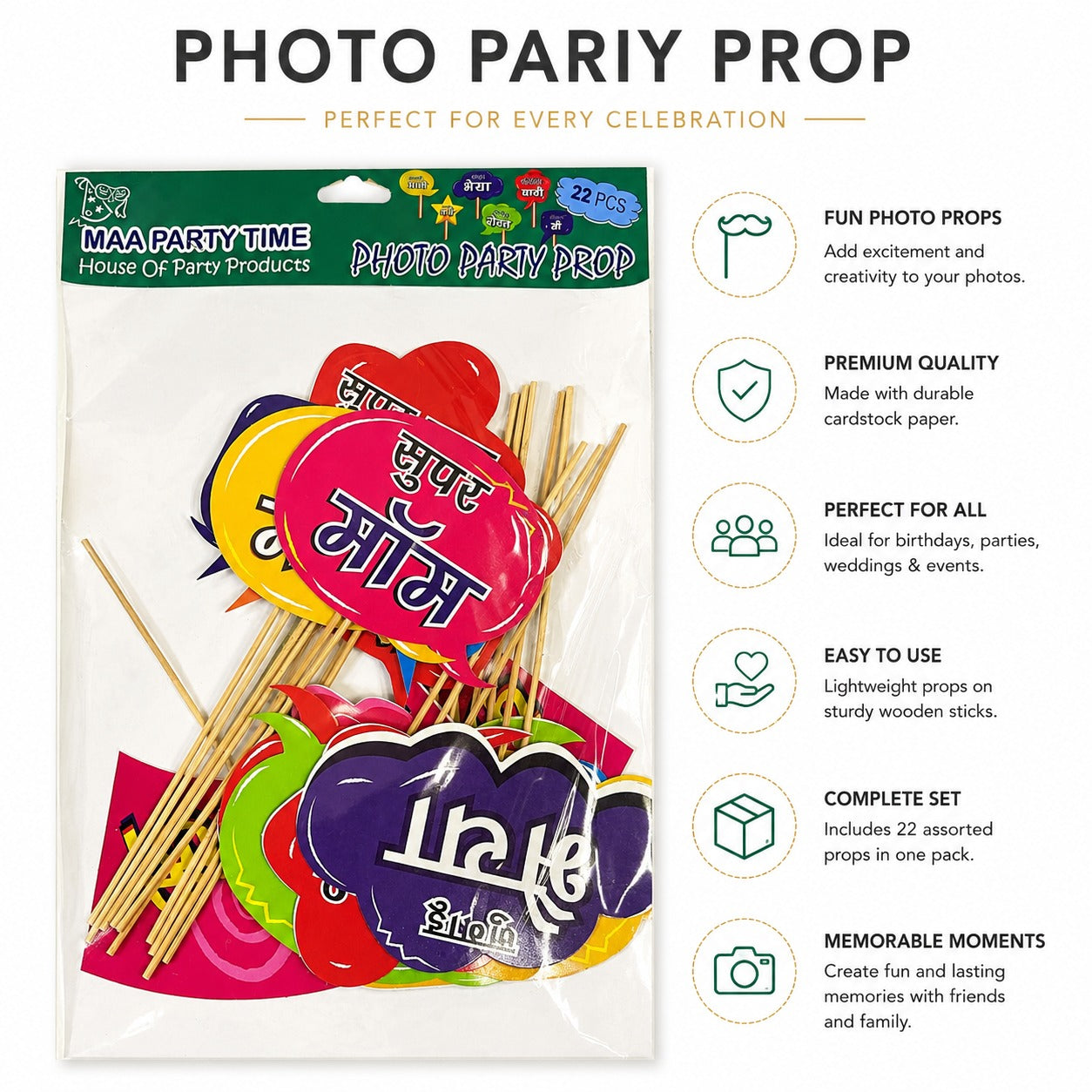 Hindi Family Photo Booth Props – 22 Pcs Family Relation Party Props