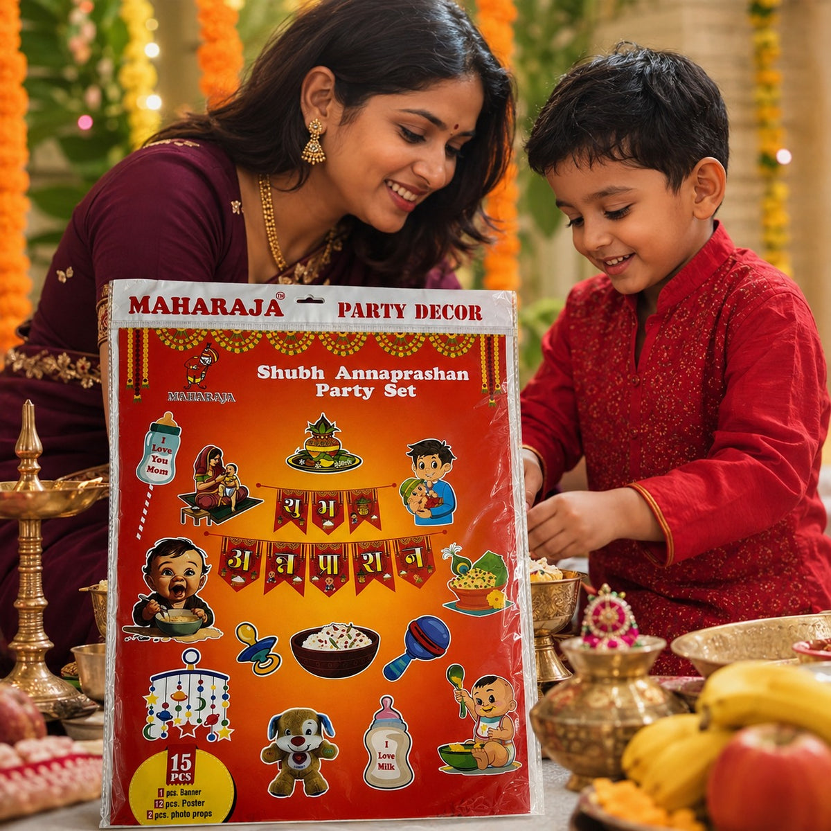Shubh Annaprashan Decoration Set – 15 Pcs Baby Rice Ceremony Kit