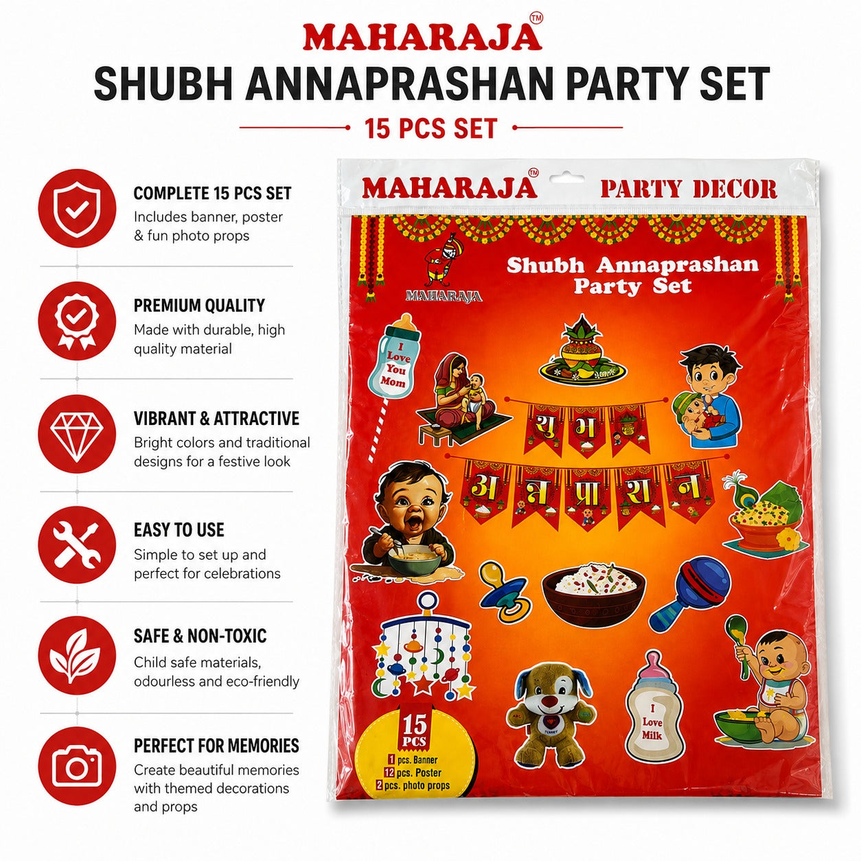 Shubh Annaprashan Decoration Set – 15 Pcs Baby Rice Ceremony Kit