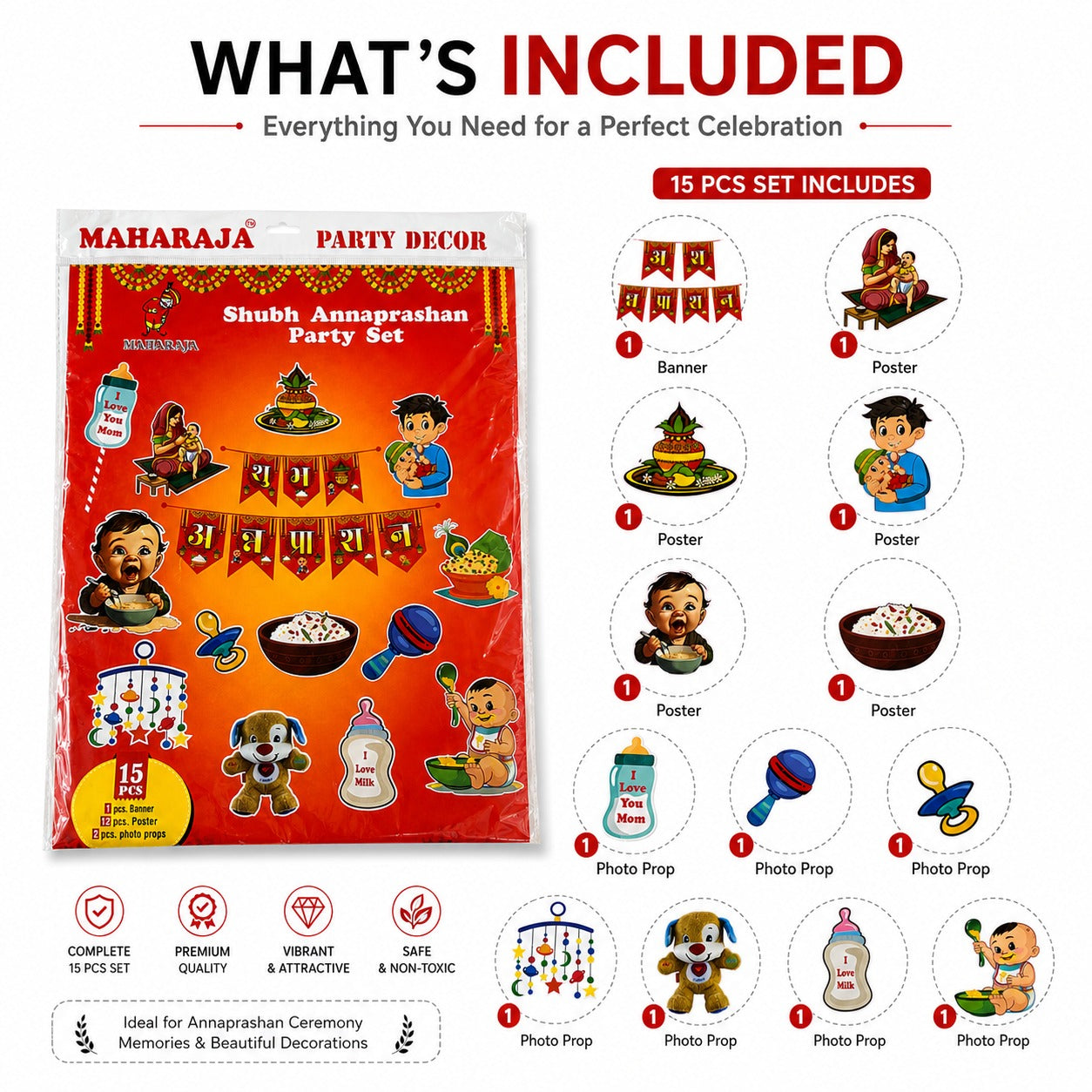 Shubh Annaprashan Decoration Set – 15 Pcs Baby Rice Ceremony Kit