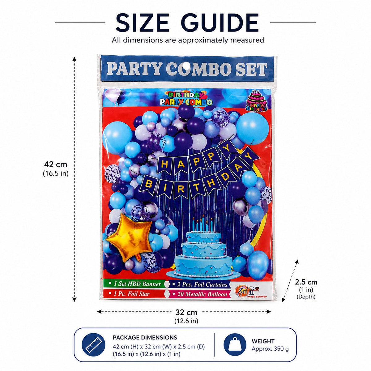 Happy Birthday Party Decoration Combo – 20 Metallic Balloons, 2 Foil Curtains & Star