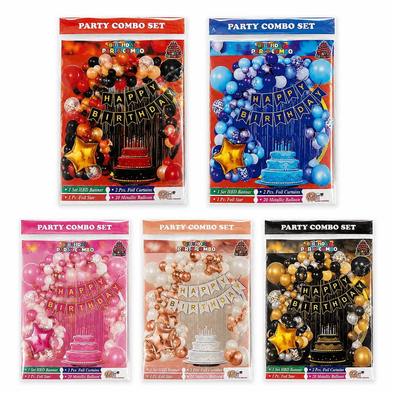 Happy Birthday Party Decoration Combo – 20 Metallic Balloons, 2 Foil Curtains & Star