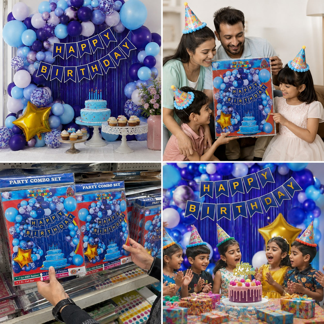 Happy Birthday Party Decoration Combo – 20 Metallic Balloons, 2 Foil Curtains & Star