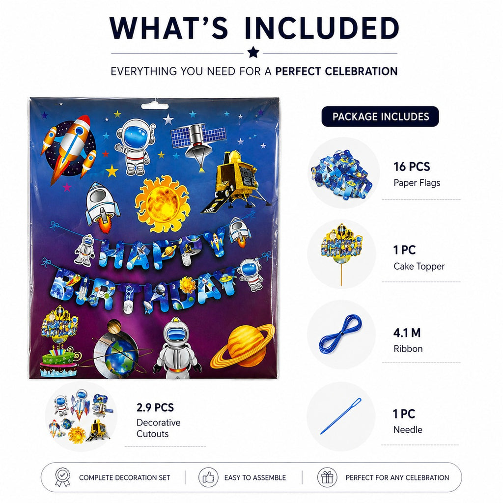 Space Theme Happy Birthday Decoration Set – Astronaut, Rocket & Planet Party Decor