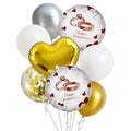 Happy Anniversary Balloon Decoration Set – 8 Pcs Gold, White & Silver Balloons
