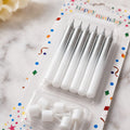 Silver Metallic Birthday Cake Candles with Holders – 6 Pcs