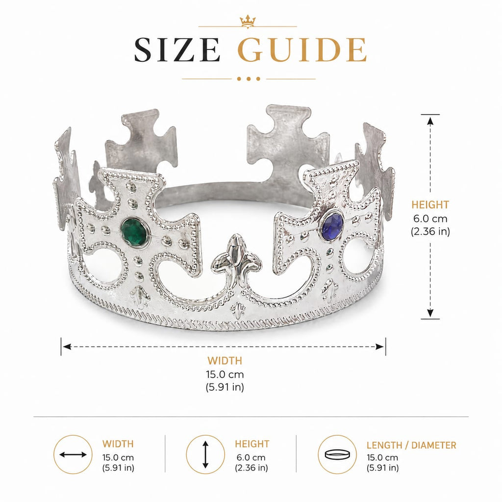 Silver Royal King Crown with Green & Blue Gems – Party & Fancy Dress Crown