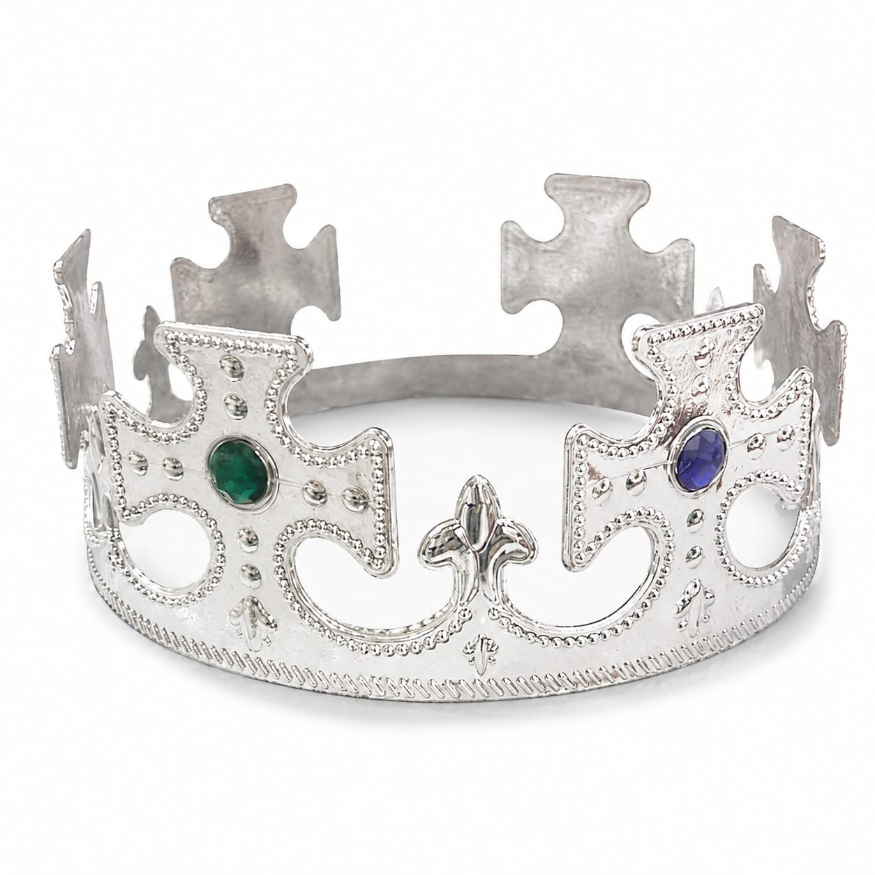Silver Royal King Crown with Green & Blue Gems – Party & Fancy Dress Crown