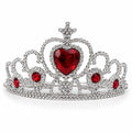 Silver Heart Rhinestone Princess Tiara Crown with Red Gems