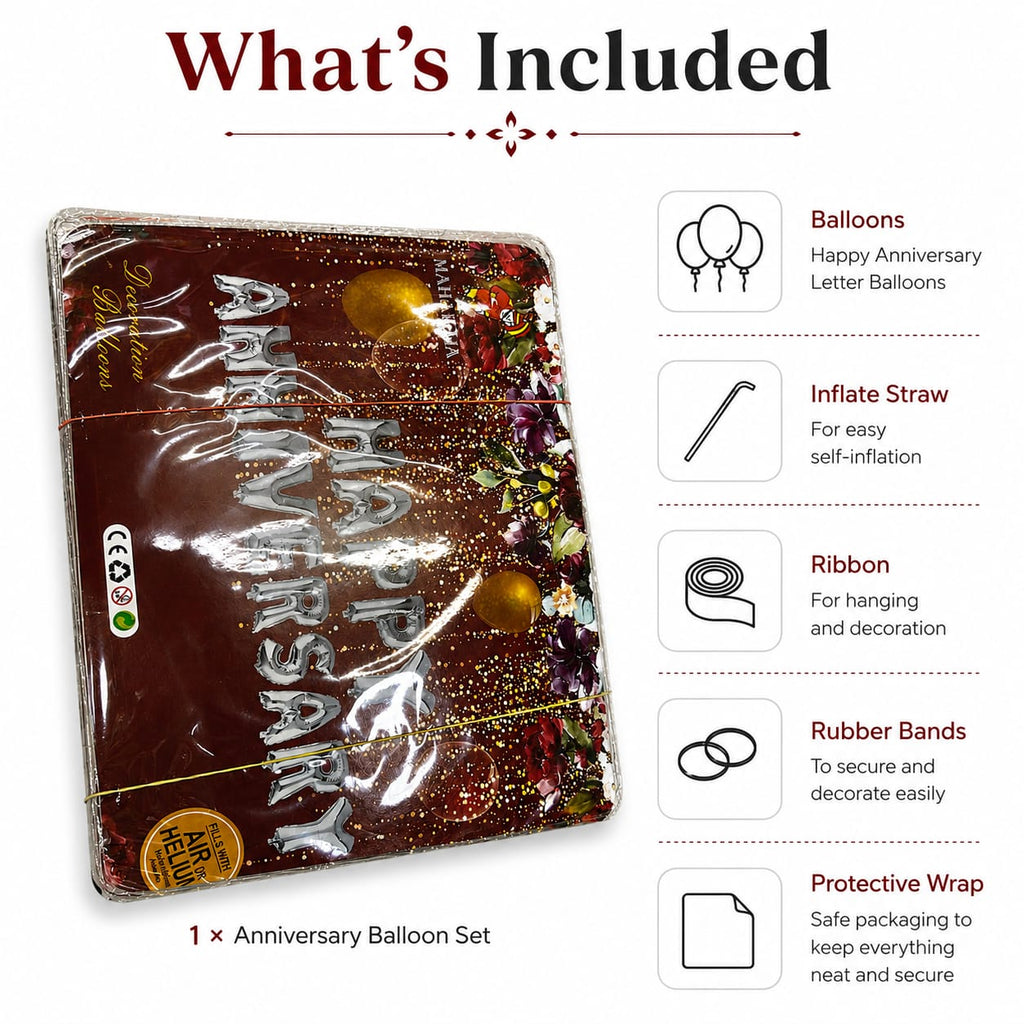 Happy Anniversary Decoration Kit – Red & Gold Party Decoration Set  Product Details