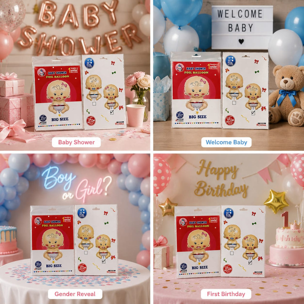 Baby Shower Foil Balloon – Big Size Baby Boy & Girl Theme Decoration Balloon