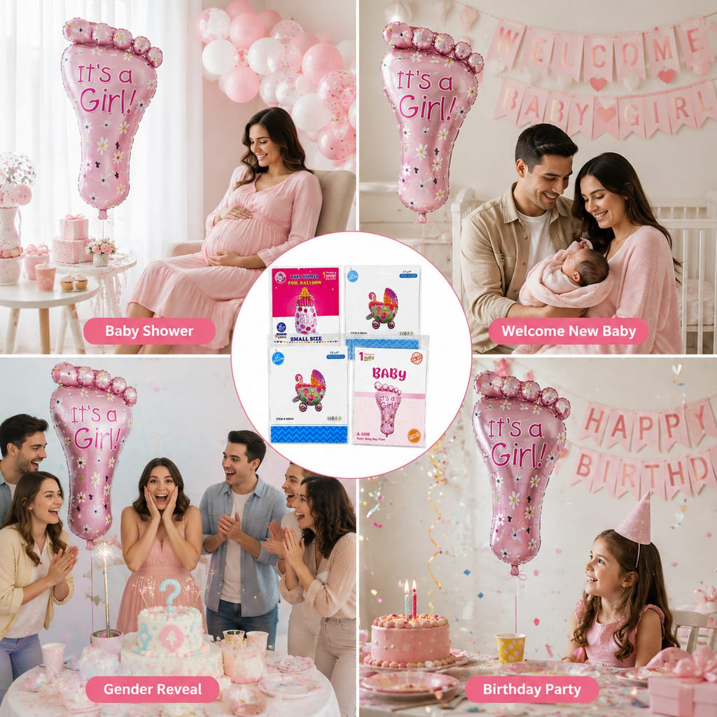 Baby Shower Foil Balloon – Baby Girl Theme | Air & Helium Fill