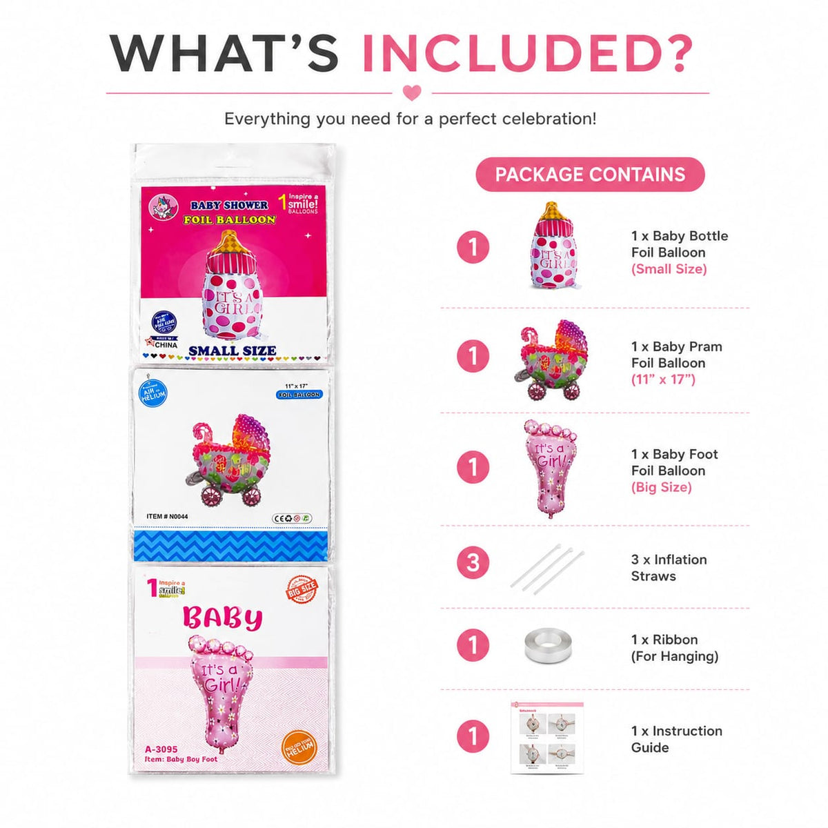 Baby Shower Foil Balloon – Baby Girl Theme | Air & Helium Fill