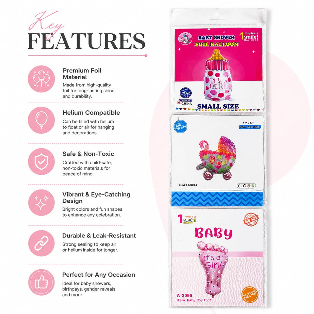 Baby Shower Foil Balloon – Baby Girl Theme | Air & Helium Fill