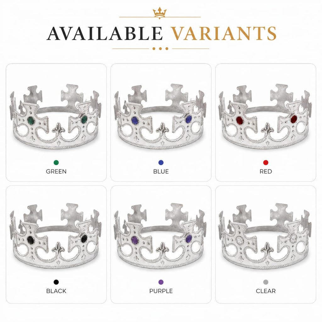 Silver Royal King Crown with Green & Blue Gems – Party & Fancy Dress Crown