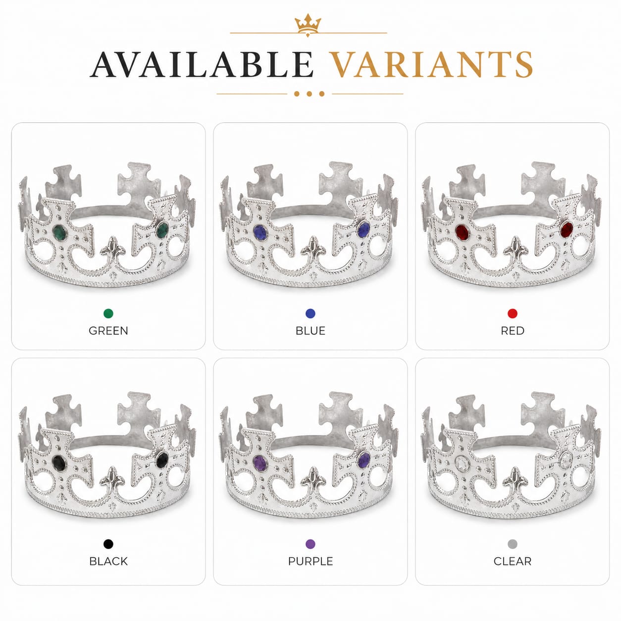 Silver Royal King Crown with Green & Blue Gems – Party & Fancy Dress Crown