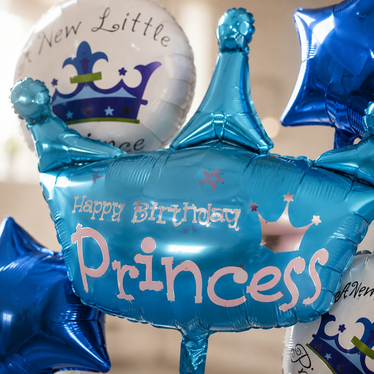 Princess Crown Foil Balloon – Happy Birthday Princess Blue Birthday Decoration