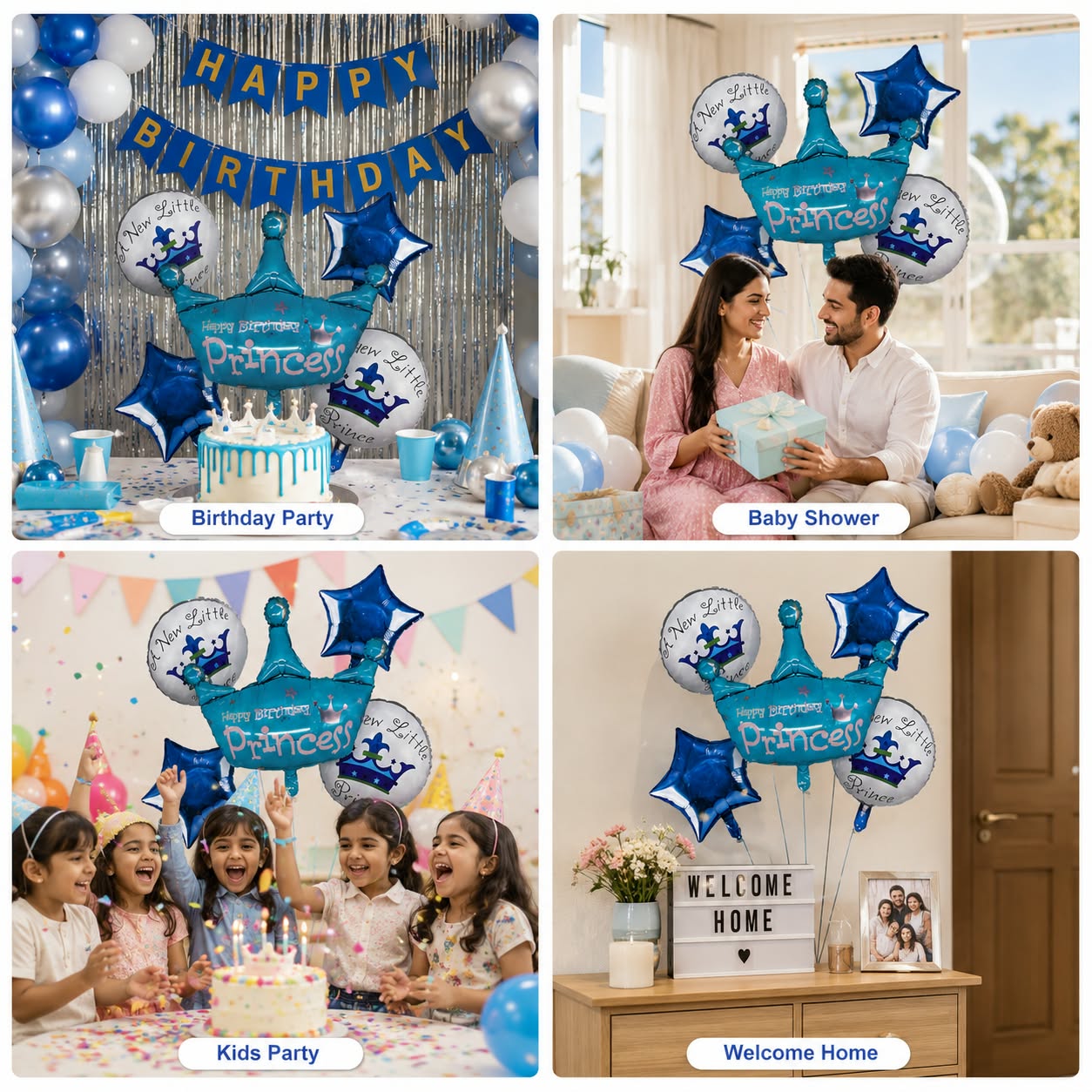 Princess Crown Foil Balloon – Happy Birthday Princess Blue Birthday Decoration