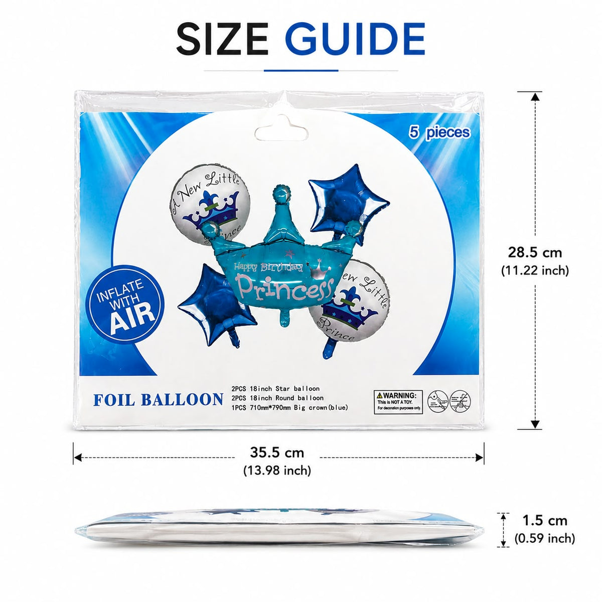 Princess Crown Foil Balloon – Happy Birthday Princess Blue Birthday Decoration