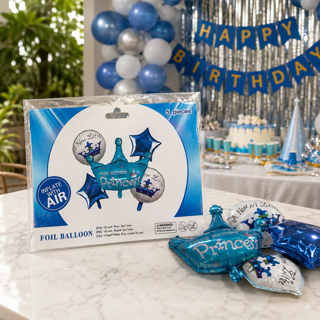 Princess Crown Foil Balloon – Happy Birthday Princess Blue Birthday Decoration