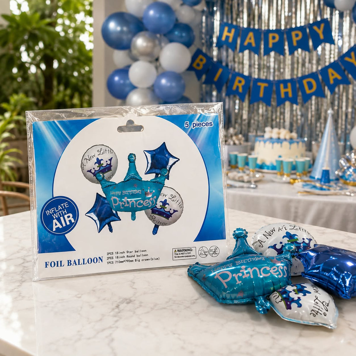 Princess Crown Foil Balloon – Happy Birthday Princess Blue Birthday Decoration