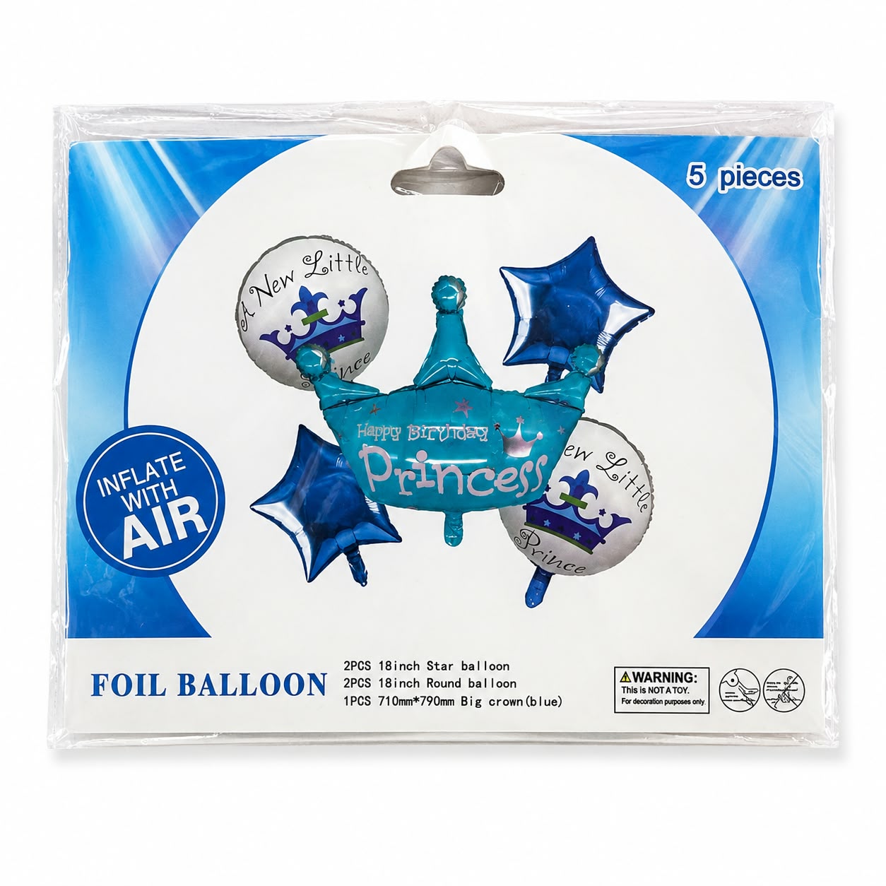 Princess Crown Foil Balloon – Happy Birthday Princess Blue Birthday Decoration