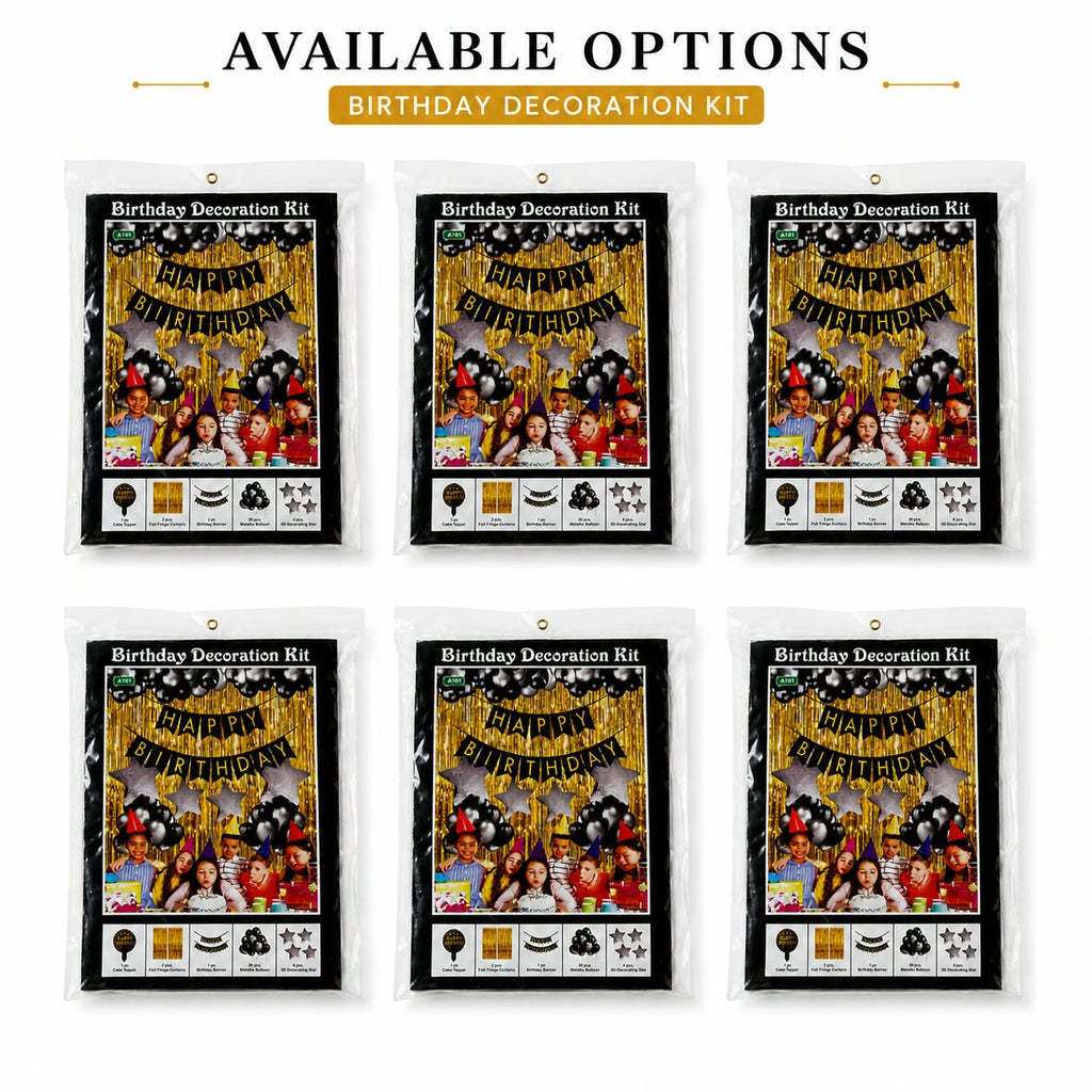Black & Gold Birthday Decoration Kit – Balloon & Happy Birthday Decoration Set