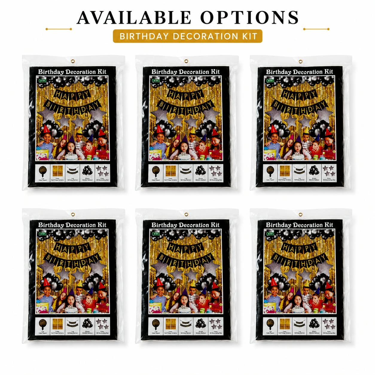 Black & Gold Birthday Decoration Kit – Balloon & Happy Birthday Decoration Set