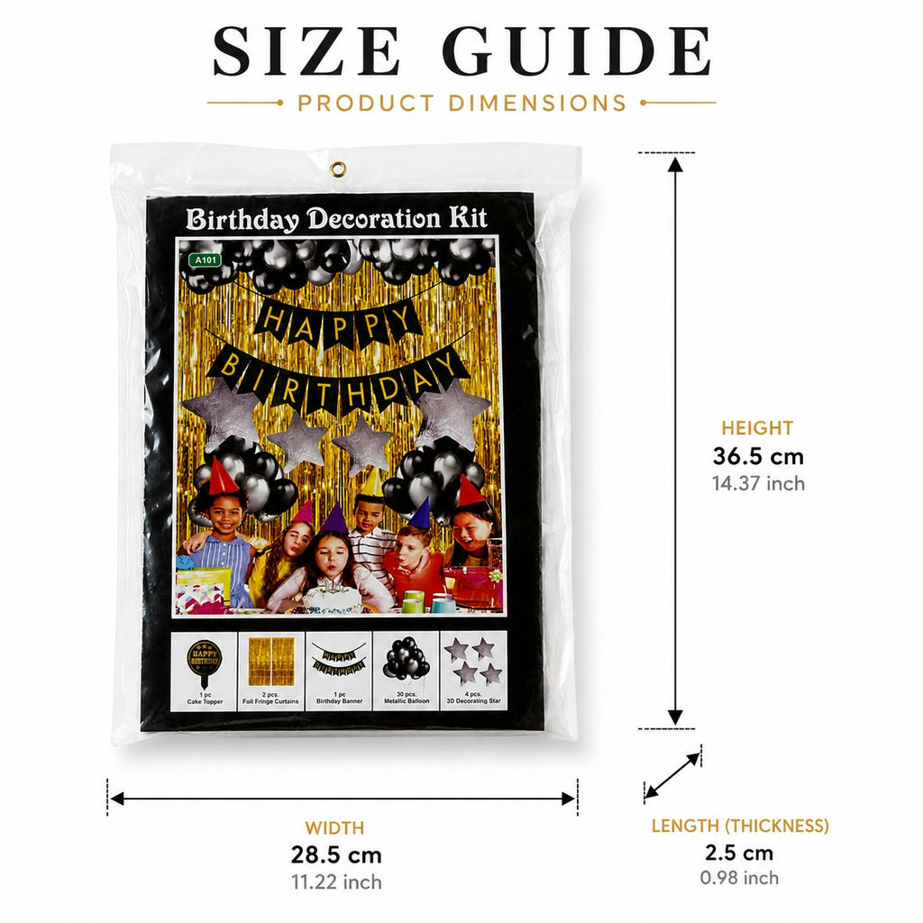 Black & Gold Birthday Decoration Kit – Balloon & Happy Birthday Decoration Set