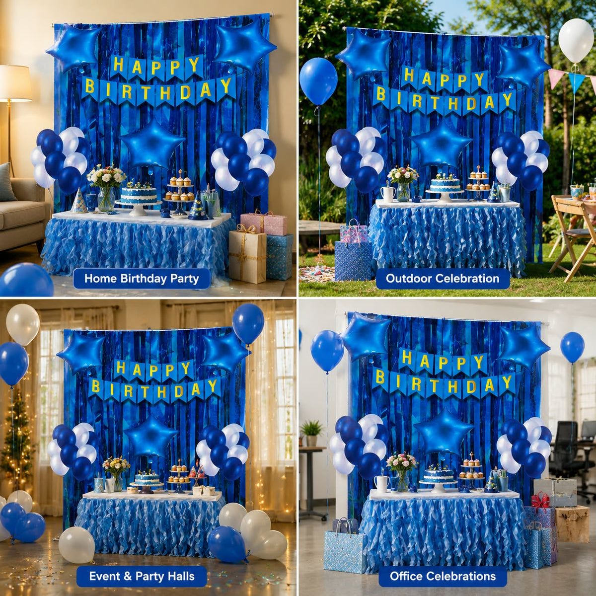 Blue & White Happy Birthday Decoration Combo Kit – Balloon & Backdrop Set  💰 Pricing