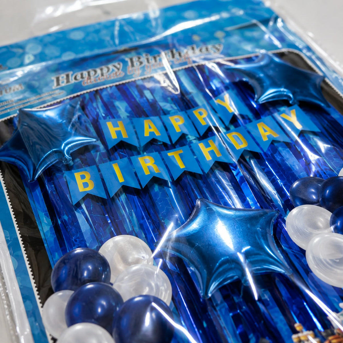 Blue & White Happy Birthday Decoration Combo Kit – Balloon & Backdrop Set  💰 Pricing