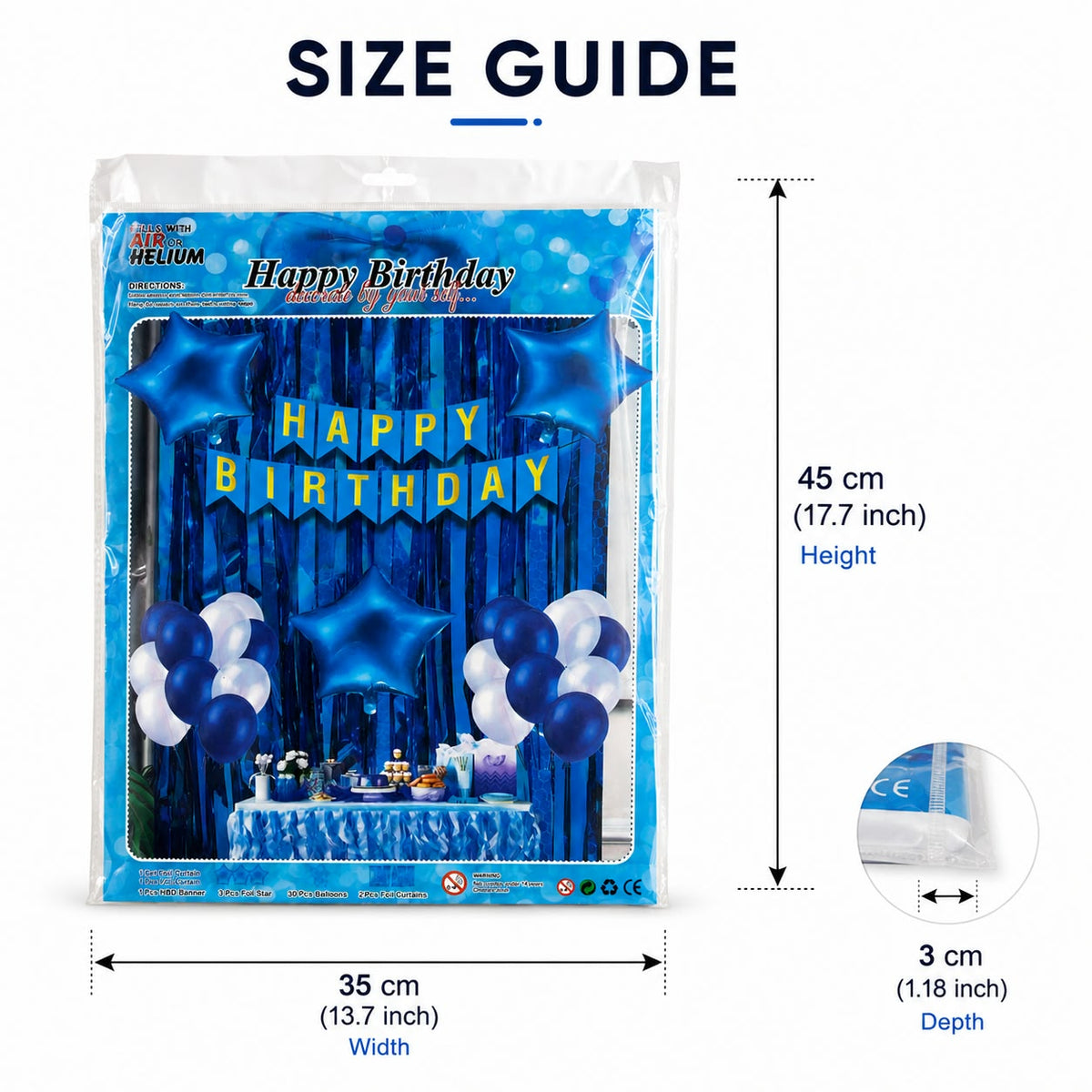 Blue & White Happy Birthday Decoration Combo Kit – Balloon & Backdrop Set  💰 Pricing