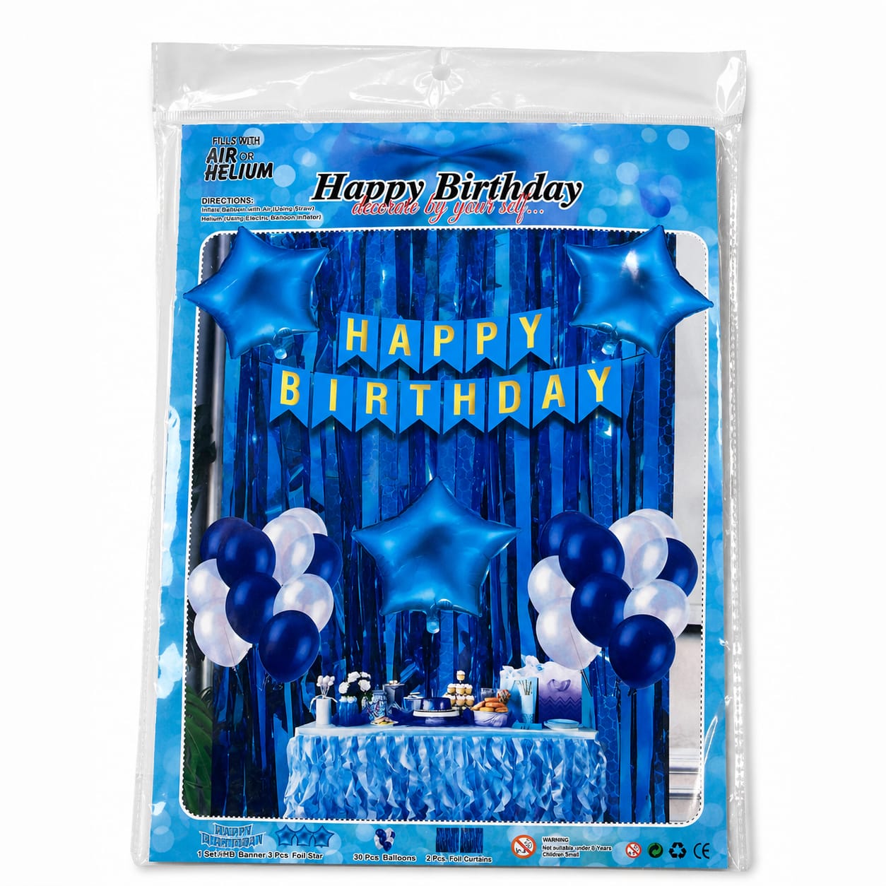 Blue & White Happy Birthday Decoration Combo Kit – Balloon & Backdrop Set  💰 Pricing