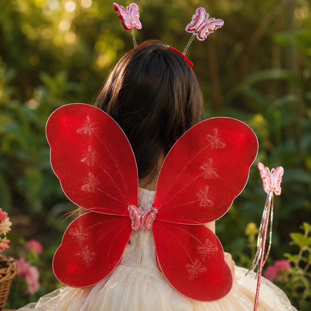 Red Butterfly Wings with Headband & Wand – Fairy Fancy Dress Costume Set