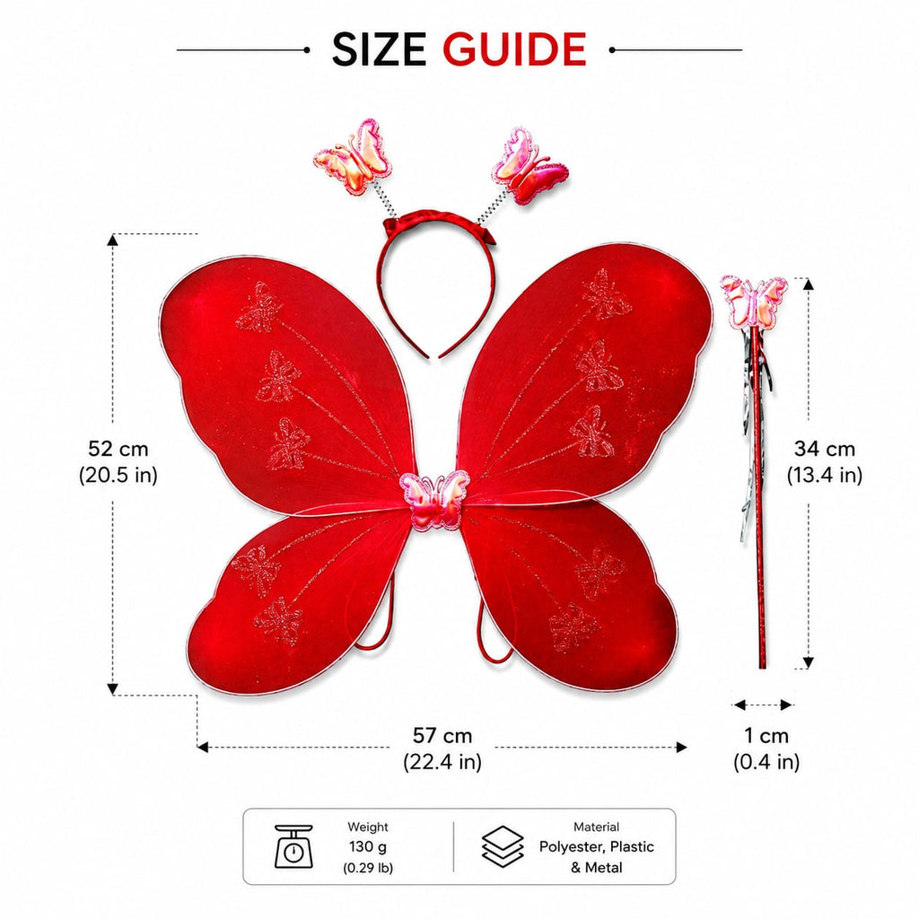 Red Butterfly Wings with Headband & Wand – Fairy Fancy Dress Costume Set