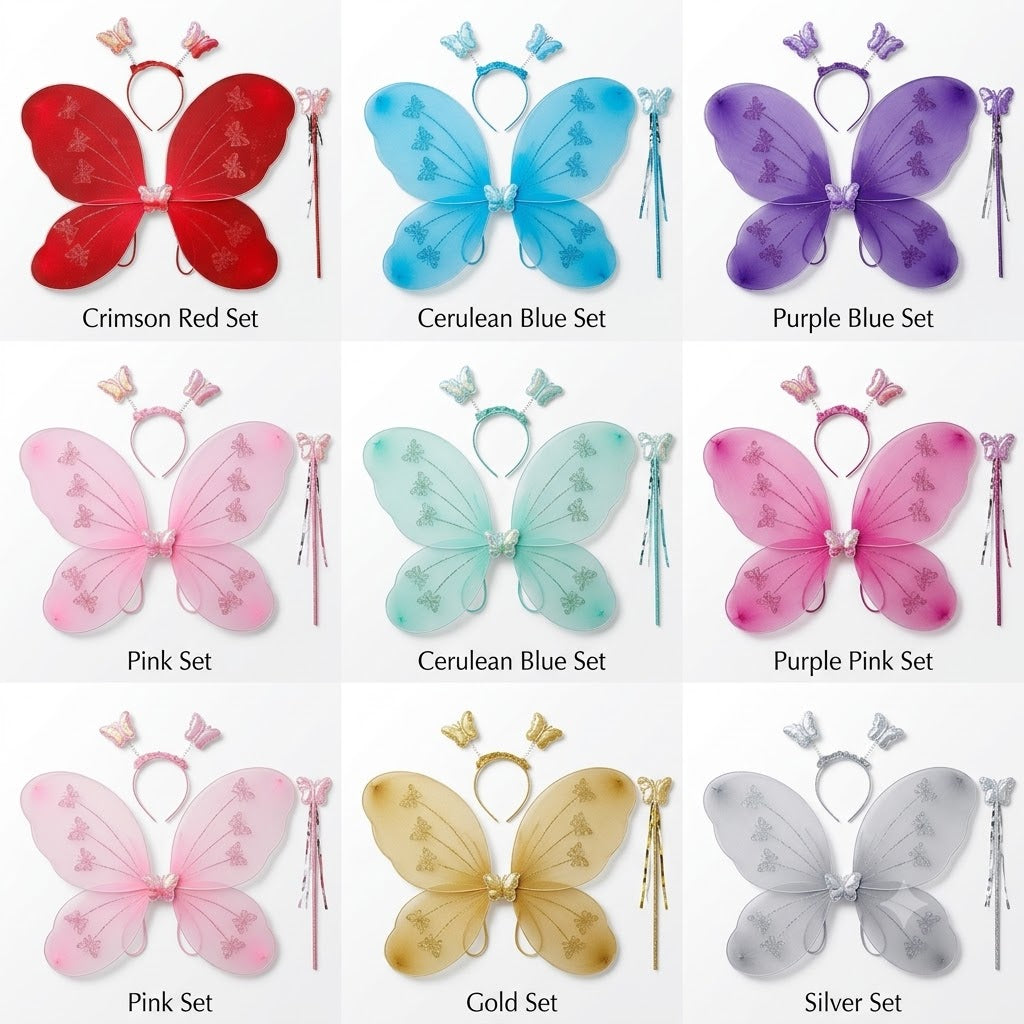 Red Butterfly Wings with Headband & Wand – Fairy Fancy Dress Costume Set