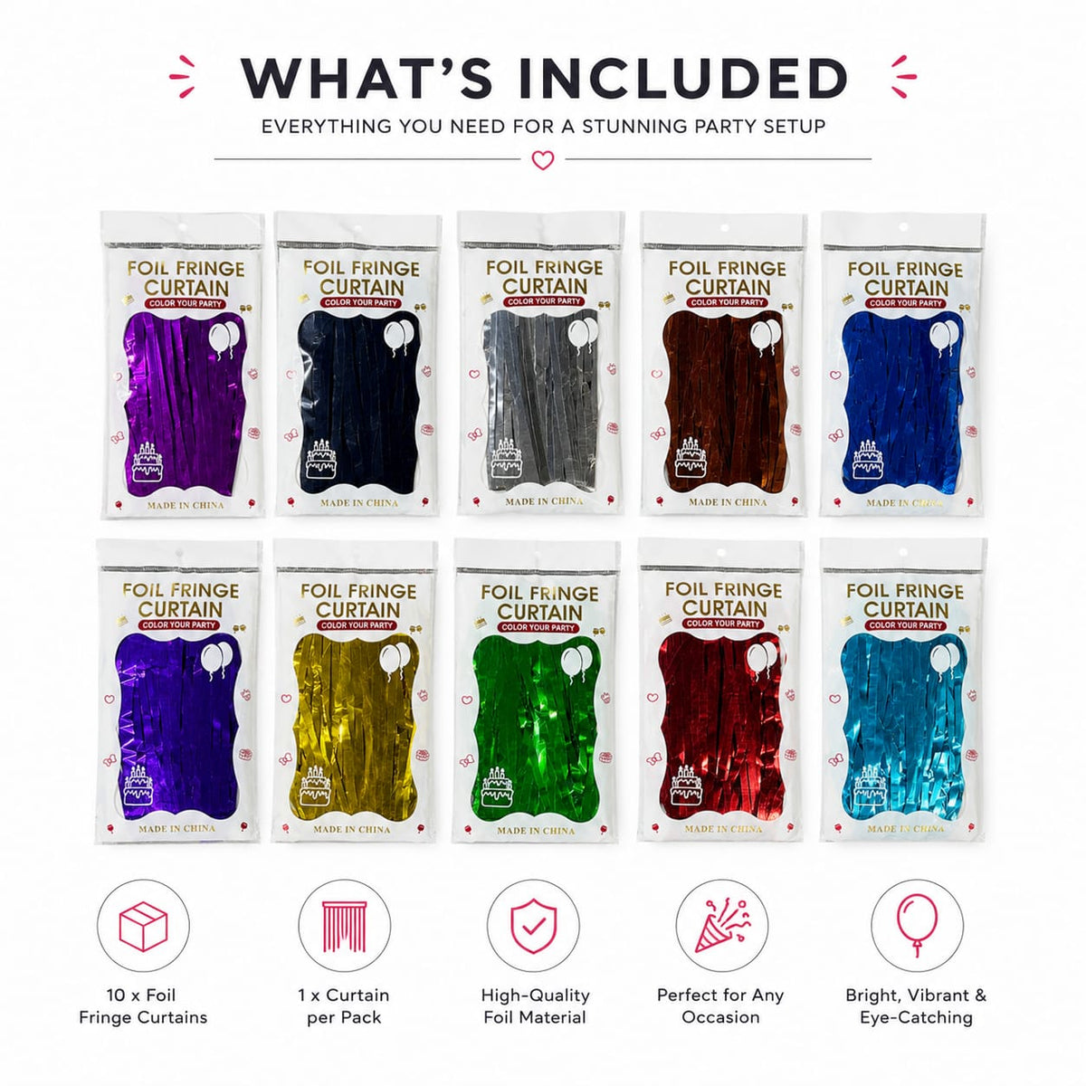 Foil Fringe Curtain – Metallic Party Backdrop Decoration | Multiple Colors