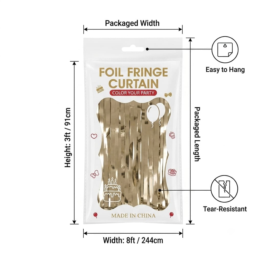 Foil Fringe Curtain – Metallic Party Backdrop Decoration | Multiple Colors
