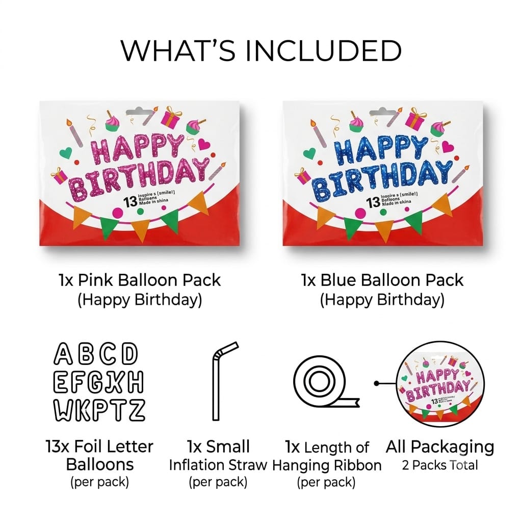 Happy Birthday Balloons 13 Pcs – Birthday Party Decoration Balloons