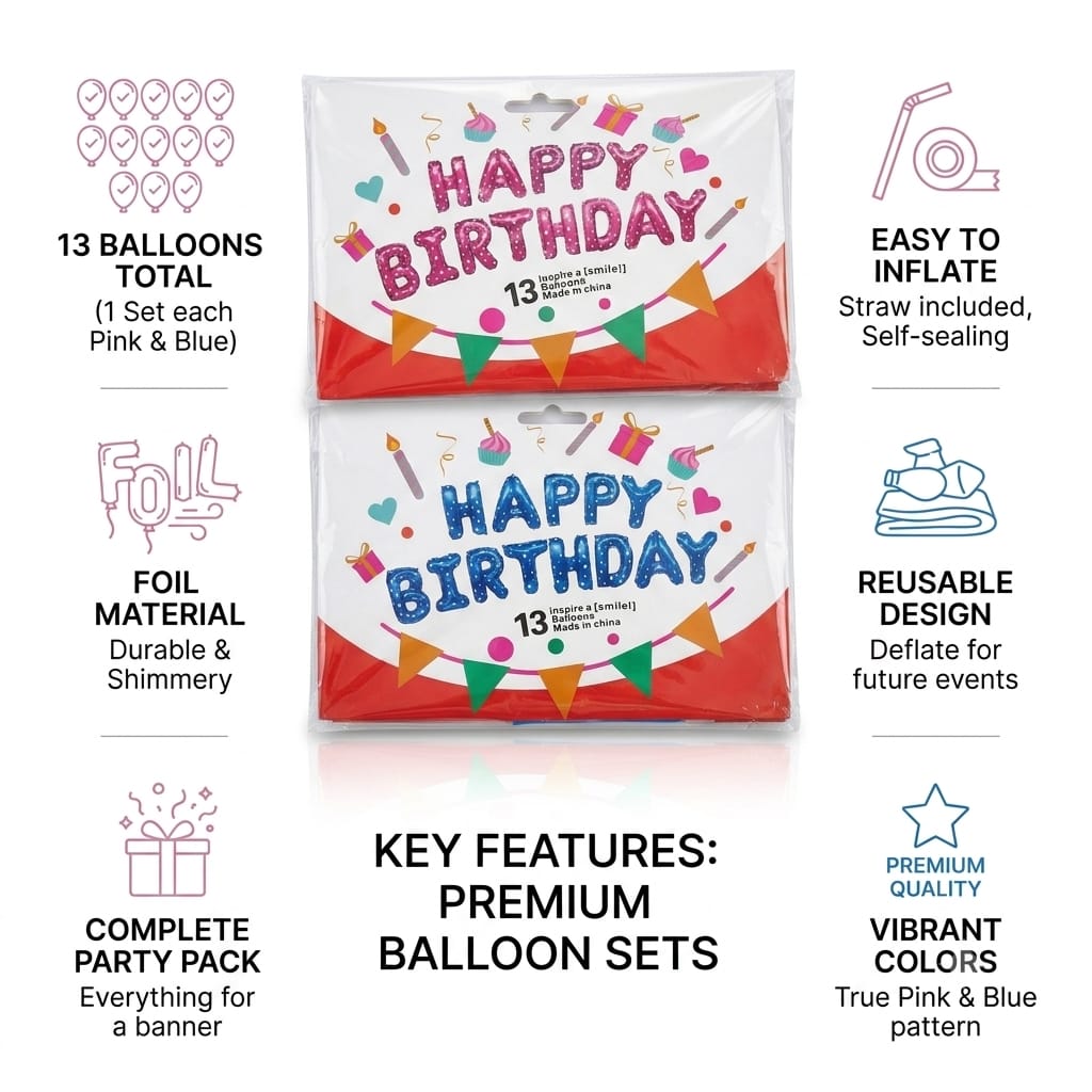 Happy Birthday Balloons 13 Pcs – Birthday Party Decoration Balloons