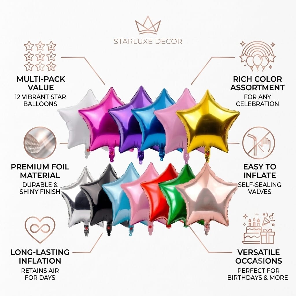 Star Shape Foil Balloons – Metallic Star Balloons for Party Decoration