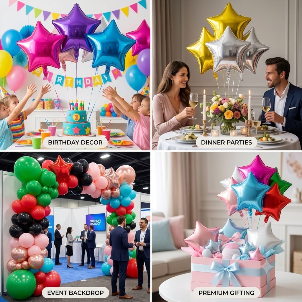 Star Shape Foil Balloons – Metallic Star Balloons for Party Decoration