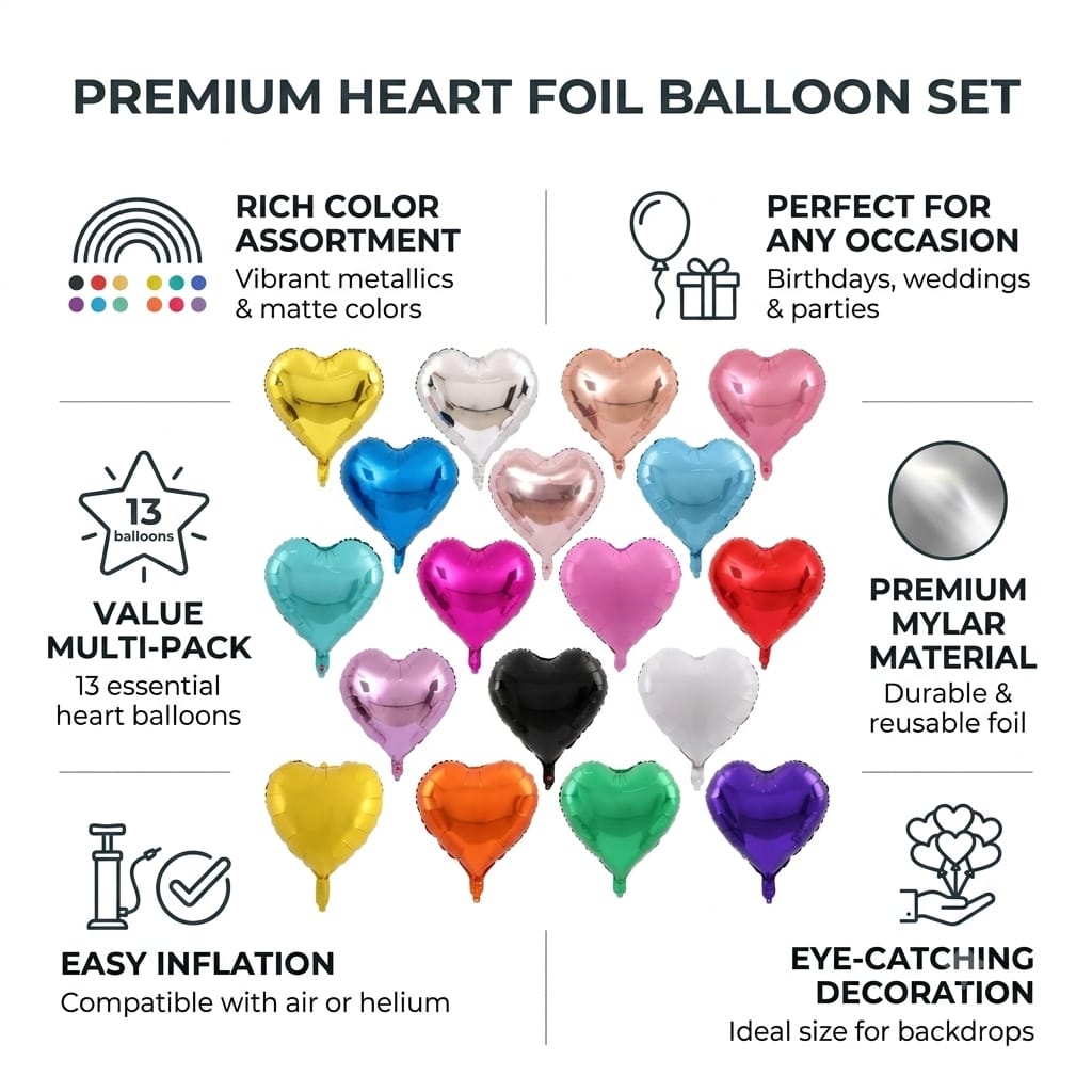 18 Inch Heart Shape Foil Balloon – Metallic Heart Balloon for Party Decoration