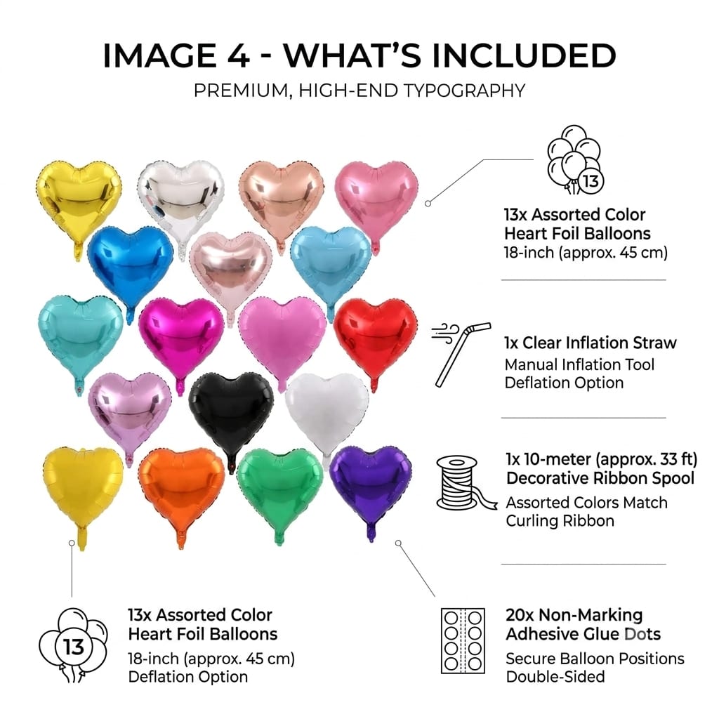 18 Inch Heart Shape Foil Balloon – Metallic Heart Balloon for Party Decoration
