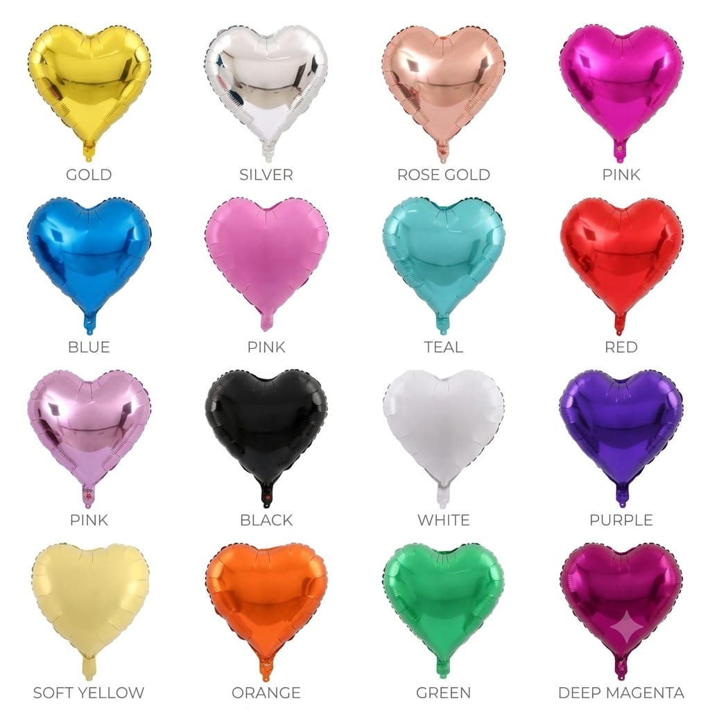 18 Inch Heart Shape Foil Balloon – Metallic Heart Balloon for Party Decoration