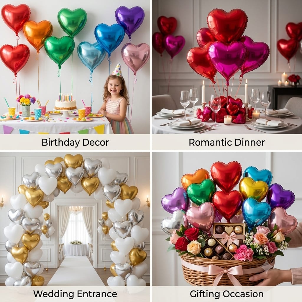 18 Inch Heart Shape Foil Balloon – Metallic Heart Balloon for Party Decoration