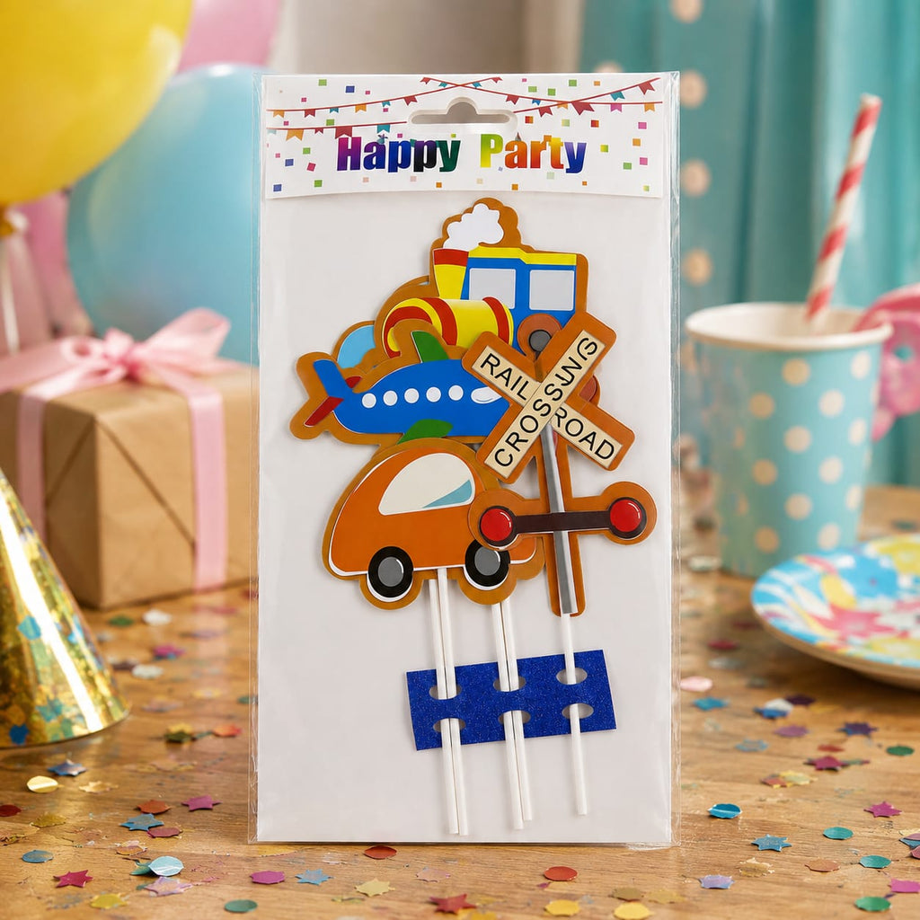 Transportation Theme Cake Topper Set – Car, Train & Airplane Birthday Decoration