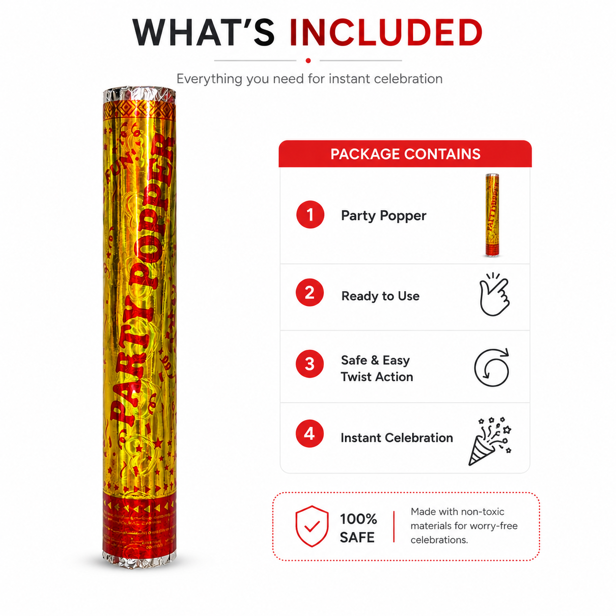 Golden Party Popper Confetti Cannon – Metallic Celebration Popper